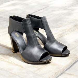 MICHAEL Michael Kors Sabrina Open Toe Leather Heeled Booties in Black